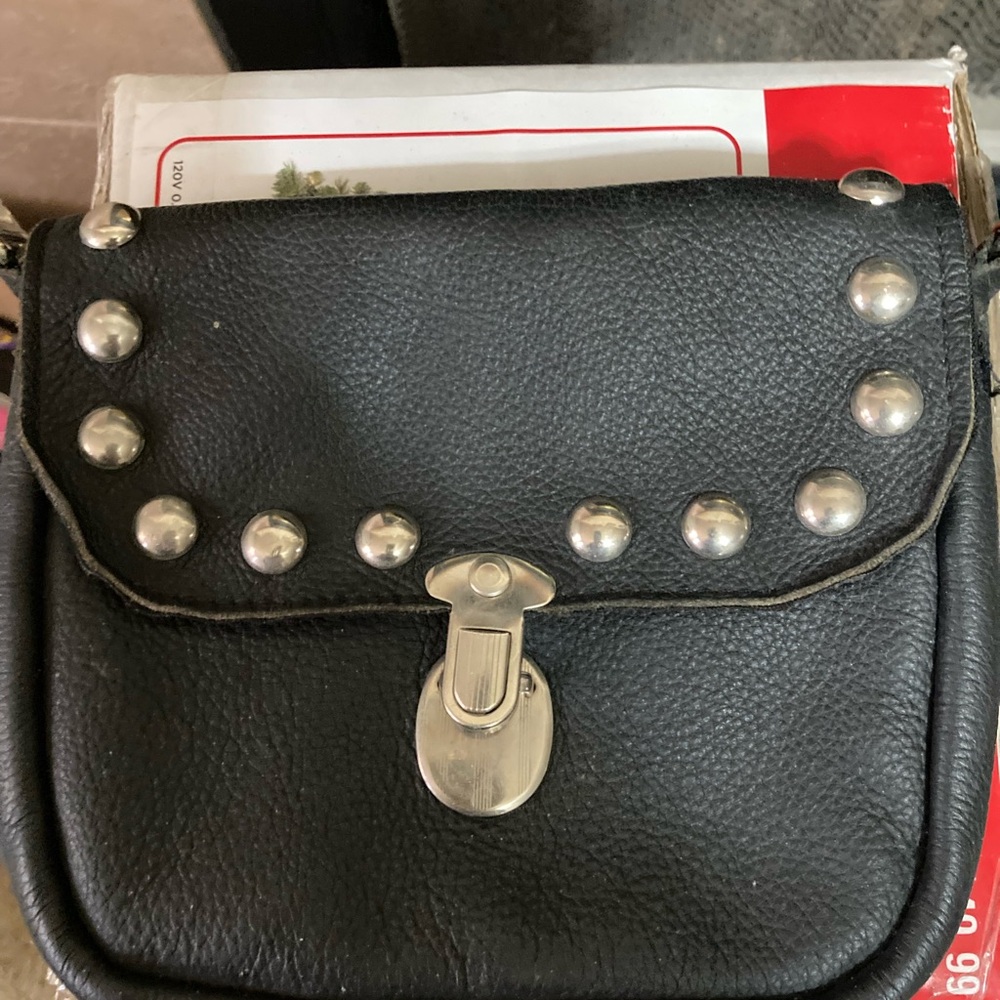 Black leather (vinyl) inside belt bag with studds